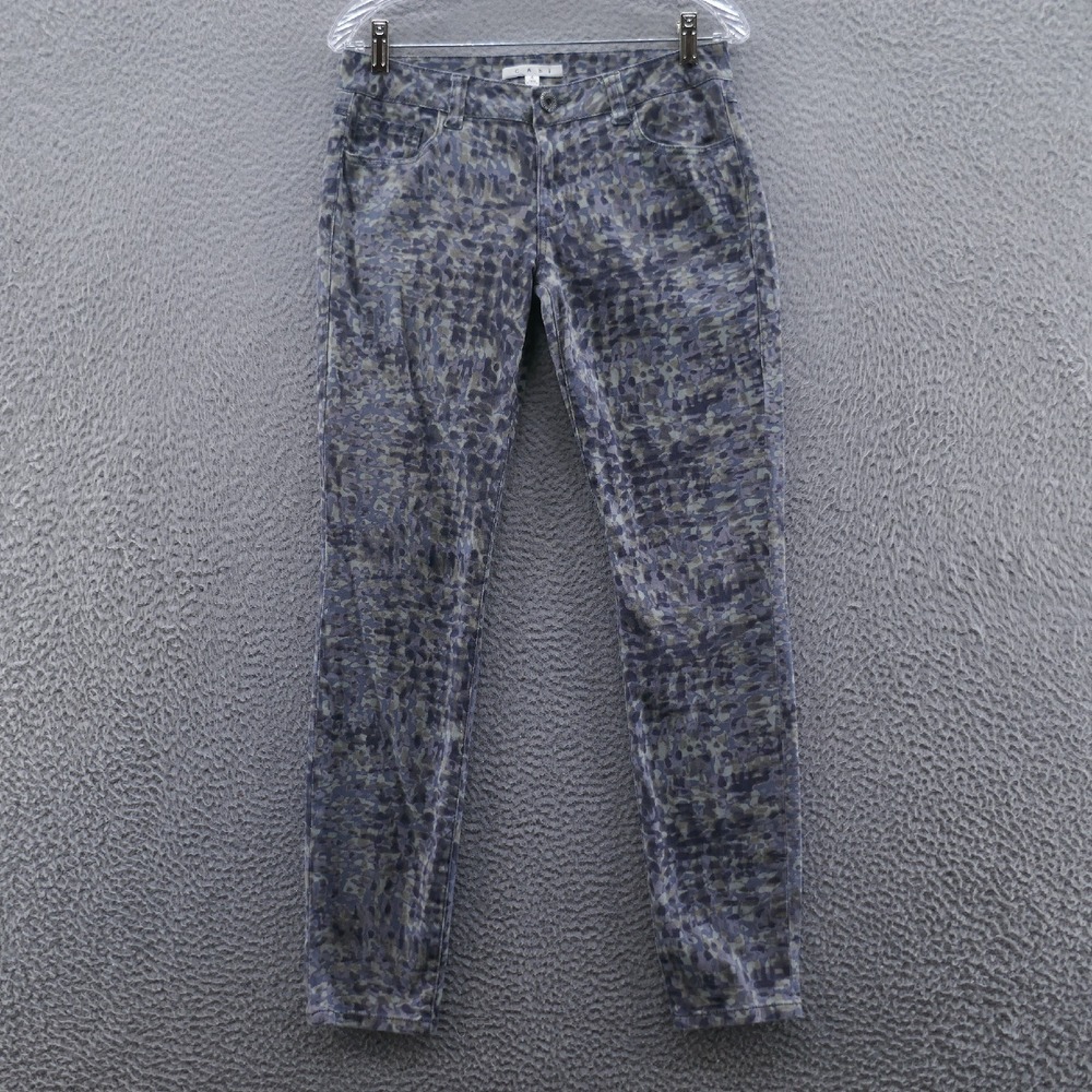 CAbi Womens Modern Camo Skinny Jeans Size 4 Gray 5 Pocket Low Rise Jegging